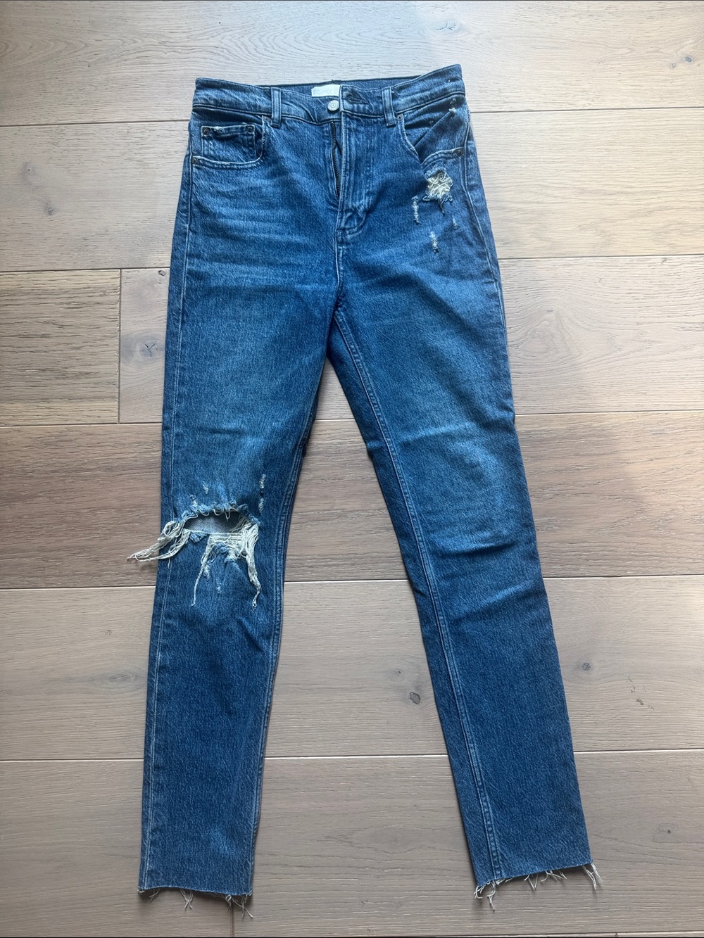 Boyish Dark Blue Straight Leg Distressed Jeans